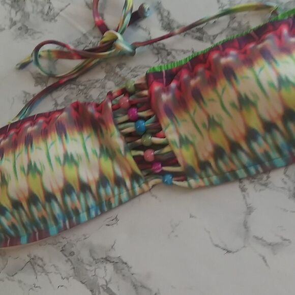Tie dye  bikini with string sides and bead accent - Picture 3 of 12